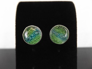 .925 Sterling Silver Green and Blue Bubble Glass Post Earrings