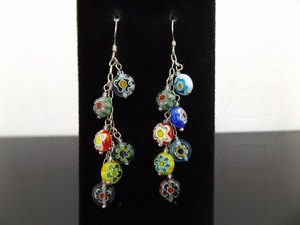 .925 Sterling SilverMulti Color Murano Millfiori Dangle Hook Earrings