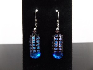 .925 Sterling Silver Blue Dichroic Glass Dangle Hook Earrings
