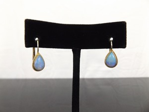 .925 Sterling Silver Opal Pear Cabochon Hook Clasp Earrings