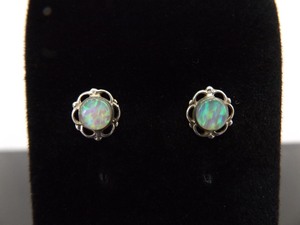 .925 Sterling Silver Inlayed Opal Post Earrings