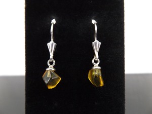 .925 Sterling Silver Amber Dangle Hook Earrings