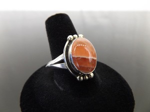 .925 Sterling Silver Orange Agate Cabochon Ring Size 9