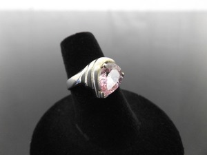 .925 Sterling Silver Pear Cut Pink Sapphire Crystal Ring Size 6