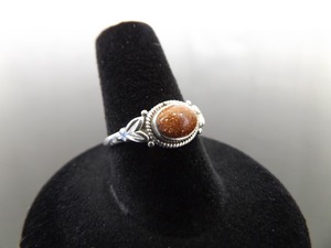 .925 Sterling Silver Goldstone Cabochon Ring Size 8