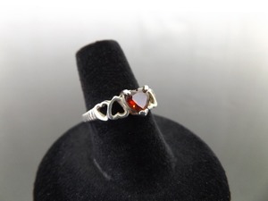 .925 Sterling Silver Heart Cut Garnet Crystal Ring Size 6.5