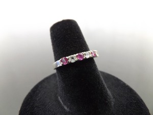 .925 Sterling Silver Pink Sapphire Crystal Ring Size 6