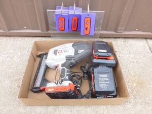 Porter Cable 20 volt stapler with 3 batteries & 2 chargers. Used condition. Works but could use some cleaning & lube. As shown.