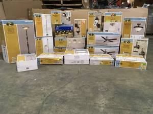 Pallet with assorted ceiling fans various models, sizes and conditions see pictures open boxes