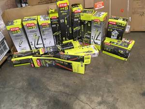 Pallet with assorted Ryobi Outdoor tools various models and conditions see pictures