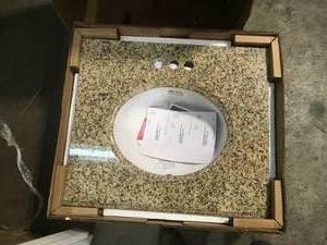 Pegasus 25 in. x 22 in. Granite Vanity Top in Montesol with White Bowl and 4 in. Faucet Spread not used