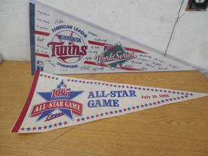 lot 33 image: 1987 Minnestoa Twins World Series Pennant & 1985 All Star Game Pennant LK