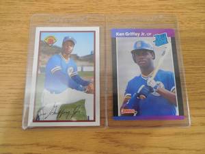 lot 60 image: (2) 1989 Ken Griffey Jr. Rookie Cards - Donruss #33 & Bowman #220