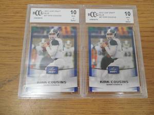 lot 91 image: (2) BCCG 10 Mint 2012 Leaf Draft Blue Kirk Cousins Rookies #27