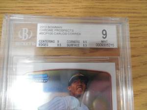 lot 94 image: BGS 9 Mint 2013 Bowman Chrome Carlos Correa Rookie Card #BCP100