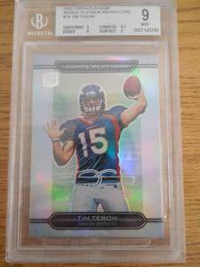 lot 96 image: BGS 9 Mint 2010 Topps Platinum Refractors Tim Tebow Rookie Card #79