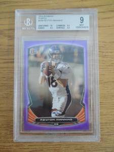 lot 97 image: BGS 9 Mint 2014 Bowman Purple Peyton Manning #V80 LK