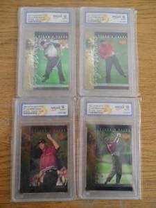lot 100 image: (4) WCG Gem Mint 10 2001 Upper Deck Tiger Woods Rookies - Tigers Tale