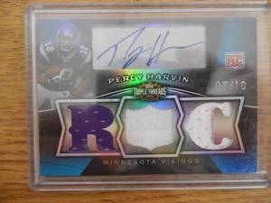 lot 111 image: 2009 Topps Triple Threads Autograph Jersey Percy Harvin Rookie Card #127 Serial #0710