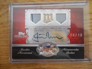 lot 121 image: 2007 Topps Sterling Autograph Bat & Jersey Justin Morneau Serial #0410