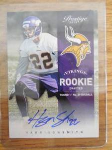 lot 123 image: 2012 Prestige Harrison Smith Autograph Rookie Card Serial #777999