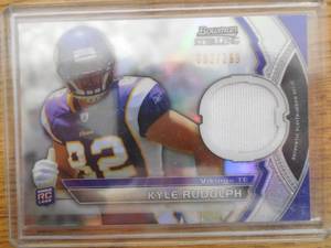 lot 138 image: 2011 Bowman Sterling Kyle Rudolph Rookie Jersey Card Serial #092299 LK