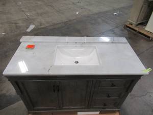 lot 203 image: Home Decorators Collection Naples 48 in. W Vanity Cabinet in Distressed Grey NADGA4821D