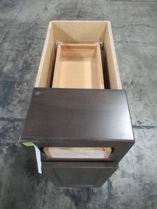 lot 212 image: Hampton Bay Shaker Assembled 12x34.5x24 in. Base Kitchen Cabinet with Ball-Bearing Drawer Glides in Brindle KB12-BDL