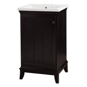 lot 405 image: Home Decorators Collection Dunsby 20-12 in. Vanity in Espresso with Vitreous China Vanity Top in White. DYEVT2035 - Some small dings on front RH Leg