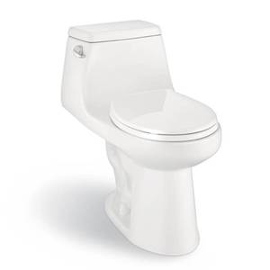 lot 409 image: Glacier Bay 1-Piece 1.28 GPF High Efficiency Single Flush Round Front Toilet in White, Seat Included, N2420R-SF