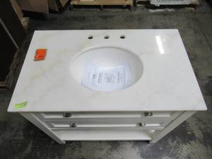 lot 229 image: Home Decorators Collection Austell 37 in. W x 22 in. D Bath Vanity in White with Natural Marble Vanity Top in White BF-25193-WH