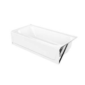 lot 109 image: Bootzcast 60 in. Right Drain Rectangular Alcove Soaking Bathtub in White - Slight Enamel Chips On Edge of Tub By Threshold.
