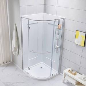 lot 437 image: Glacier Bay Glamour 36 x 36 Corner Drain Corner Shower Base in White, GBSH126.