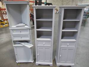 lot 417 image: 3 Home Decorators Collection Linen Cabinets. Scratch, Cracked and Dent - For Parts, Project or Restore.
