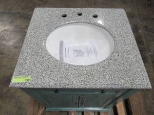 lot 235 image: Home Decorators Collection Hamilton Shutter 25 in. W x 22 in. D Bath Vanity in Sea Glass with Granite Vanity Top in Grey 10806-VS25H-SG