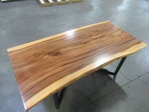 lot 16 image: Solid Wood Live Edge Walnut Dining Table (78362362) With Metal V3 Bases (MV3BD) Approximate Dimensions 78 x 36 x 2 14 - LOW RESERVE OF $400.00