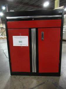 lot 309 image: Sandusky 30 x 18  x 36 12 Tall. Modular Steel Base Cabinet with Drawer Full Pull in BlackRed, GADF301836-019L - Top Damage.