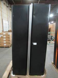 lot 314 image: Sandusky 36 x 18 x 72 Tall. Steel Freestanding Storage Cabinet with 1 Adjustable Shelf in Black, - Missing Key - DAMAGED - FOR PARTSRESORESCRAP.