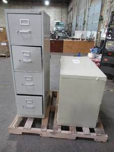 lot 320 image: 2  Heavy Gauge Steel File Cabinets  - Damaged - For Parts, Restore or Scrap.