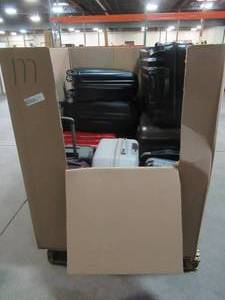 lot 324 image: WHOLESALE MIXED PALLET OF MISCELLANEOUS SUITCASES WITH ISSUES - MAY HAVE HANDLE ISSUES, FABRIC TEARS, CRACKS IN SHELL
