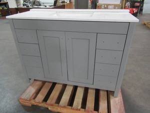 lot 150 image: Home Decorators Collection Westcourt 49 in. W x 22 in. D Bath Vanity in Sterling Gray with Stone Effect Vanity Top in Pulsar with White Sink, WT48P2V3-ST