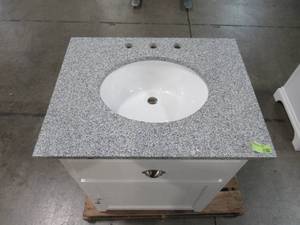 lot 159 image: Home Decorators Collection Ridgemore 28 in. W x 22 in. D Vanity in White with Granite Vanity Top in Grey with White Sink MD-V1762