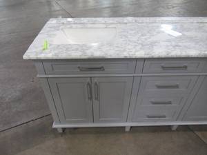 lot 161 image: Home Decorators Collection Sonoma 72 in. W x 22 in. D Vanity in Pebble Gray with Vanity Top in Carrara Marble with White Basins Sonoma 72C