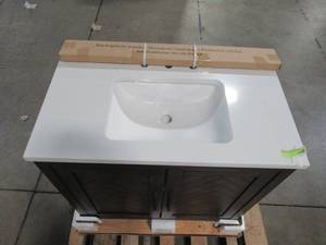 lot 165 image: Home Decorators Collection Leary 36 in. W x 34.5 in. H Bath Vanity in Dark Brown with Engineered Stone Vanity Top in White with White Basin HDC36HRV