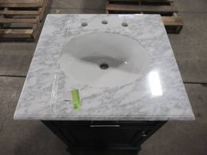 lot 167 image: Home Decorators Collection Windlowe 25 in. W x 22 in. D x 35 in. H Bath Vanity in Navy Blue with Carrara Marble Vanity Top in White with White Sink 15101-VS24C-NB