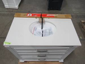 lot 168 image: Home Decorators Collection Pinestream 36 in. W x 22 in. D Bath Vanity in Dove Grey with Cultured Stone Vanity Top in White with White Basin Pinestream 36G