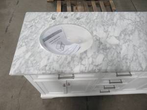 lot 169 image: Home Decorators Collection Windlowe 61 in. W x 22 in. D x 35 in. H Bath Vanity in White with Carrera Marble Vanity Top in White with White Basin 15101-VS61C-WT