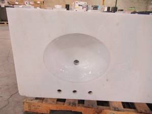 lot 172 image: Home Decorators Collection Sadie 67 in. W x 21.5 in. D Vanity in Dove Grey with Marble Vanity Top in Natural White with White Basins MD-V1834
