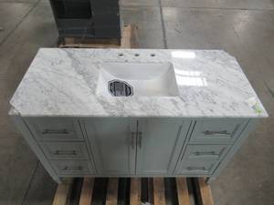 lot 174 image: Home Decorators Collection Stockham 49 in. W x 22 in. D Bath Vanity in Chilled Gray with Marble Vanity Top in Carrara White with White Basin 19043-VS49-CG