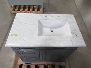 lot 175 image: Home Decorators Collection Sonoma 36 in. W x 22 in. D Bath Vanity in Dark Charcoal with Natural Marble Vanity Top in GreyWhite 8105100270